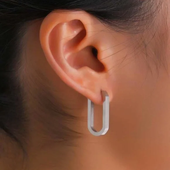 Modern Silver Hoop Earrings - Picture 2 of 3